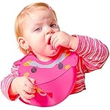 Ultra Soft Silicone Bib with Smart Food Catcher ??Waterproof and Easily Wipes Clean ??Comfy 3-Way Fi