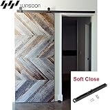 WinSoon 7.5 Ft Exterior T型ブラケット静かSliding Singleドアトラックホイールローラーバーンスタイルハードウェアwithソフト閉じるセット