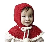 秋冬 赤ちゃん 新生児 韓国風格 防寒 防風 暖かい 可愛い マント式の帽子 ニット帽 ショール キャップ ハット 3－12ヶ月（レッド）