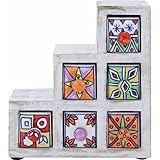 ラビミニチェスト【左タイプ】 セラミック/木製(チーク材) 幅16cm×奥行5.5cm ホワイト（白） (インテリア家具)