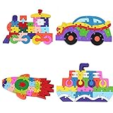積み木　木製　知育玩具 　数字　図形認識　4枚セット (車)