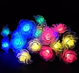ノーブランド品イルミネーション　ローズ型ライト　ソーラー充電式　LEDライト　手動点灯　20球　4.8M　防滴仕様　2パターン点灯　クリスマスライト　パーティー飾り　結婚式飾り