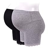 Sweet+ マタニティ レギンス ショート パンツ スパッツ ガードル インナー 下着 ショート丈 サイズ調整可能 フリーサイズ セット (グレー・ブラック)