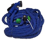 WW.HRD 絡まない 伸びる ホース ガーデニング 洗車 ベランダ 高圧洗浄 シャワー ノズル付き ( 青 10M＞ 30メートル 金属コネクタ )