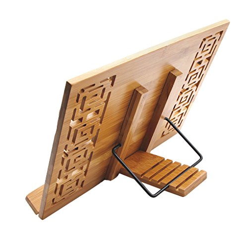 ブックスタンド 竹製 書見台 透かし柄 おしゃれ読書スタンド 本立て 両手解放 レシピスタンド データホルダー 5段階調整 折りたたみ 高品質