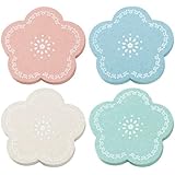 4柄セット 珪藻土コースター おしゃれ コースター 花柄 超吸水 速乾 調湿 結露対策 消臭