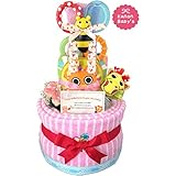 おむつケーキ Sassy（サッシー） 豪華３段５点ミニタオル・ウォッシュタオル・フェイスタオルセット/出産祝い/誕生日プレゼント ダイパーケーキ (パンパースM18 （1歳のお誕生日プレゼント用に）)