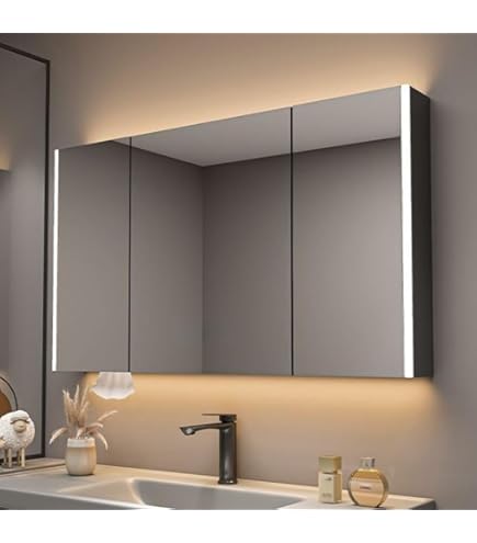 Amazon.co.jp: WJW 洗面所用 LEDライト付きミラーキャビネット, 110cm