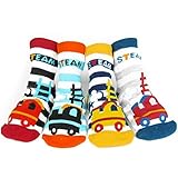 ［キロフライ］kiloflyベビーノスキッドコージーソフトコットンソックスバリューパック、 [4ペア、グレー、ライトブルー、ダークブルー、ブラックのセット] 、電車、12 - 24ヶ月