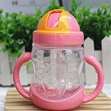 授乳のお手本 哺乳びんプラスチック製 280ml Baby Milk Water Cup Children Training Feed Drink Water Straw Handle Bottle 