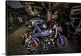 スコット・Stulbergプレミアムシックラップキャンバス壁アート印刷題名Blonde Girl Laying On An Old Harley Davidson 48" x 32" 2242087_
