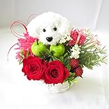 プレゼント 女性 花 プリザーブドフラワーのバラ トイプードル フラワーアレンジメント (ホワイト)