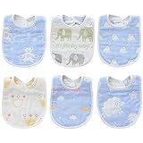 stshell 6重 綿100% よだれかけ ビブ ベビービブ スタイ スーパービブ サイズ調整可能 柔らかい 出産祝い 6枚入り (男の赤ちゃん)