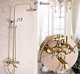 8 "雨Goldenシャワー蛇口クリスタルバルブミキサータップ蛇口シャワーヘッド+ハンドシャワースプレー