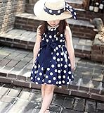 M.Z.L　子供ドレス　ふんわり　子供　フォーマル　ワンピ　ドレス　シンプルで可愛い　大きなリボン付きます　水玉　ネイビー　ホワイト (120CM, ネイビー)