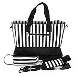 RONGTONGDA マザーズバッグ　斜めがけ　2way ママバッグ　縞柄 欧米風　大容量　ハンドバッグ　トート　ショルダーバッグ　シンプル　軽量 ベビー用品収納バッグ　ストラップ付き