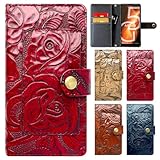 Galaxy A53 5G SC-53C SCG15 専用 本革 手帳型 ケース カバー SC53C SC-53Cケース SC-53Cカバー SC53Cケース SC53Cカバー SCG15ケース SCG15カバー GalaxyA53 手帳ケース 手帳型ケース スマホケース ポケット付き アンティーク調バラ レッド