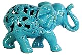 Urban Trends Ceramic Standing Trumpeting Elephant Figurine with Cutout Design Gloss Finish, Turquois