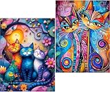 Amyaker ダイヤモンドアート キット 丸いビーズ ポップ風猫 2個セット ダイアモンドビーズ絵画キット DIY 手作り絵画 モザイクアート 5D モザイクアート ダイヤモンド塗装 全面貼り付けタイプ 30x40cm