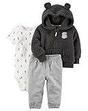 カーターズ Carter's 正規品,耳付きもこもこフードパーカー3点セット,半袖ボディースーツ,パンツ,パーカー,防寒着 セット/ (6M(65-70cm), チャコールゴレー)
