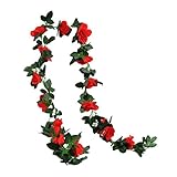 VORCOOL 人工藤 ローズ シルク造花 観葉植物 花輪 花装飾 ガーランド 壁掛けインテリア 吊り飾り 誕生日結婚式ウェディングパーティデコレーション用品家庭ホーム庭用 雑貨 写真撮影道具（赤）