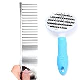 Pet Dematting Combs De-shedding Tool Self Cleaning Slicker Brush and Massage Comb Set of 2 Stainless