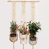 Liebeye 2点セット プラントハンガー 植木鉢ホルダー 縄 編み込み 手作り 吊り下げ 屋内 屋外 ハンドニット ハンギング サスペンドプランター バスケット ネット コットン ロープ G300