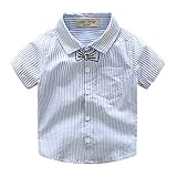 katoofely ボーイズ半袖シャツ　蝶ネクタイのパターン 結婚式 入園式 卒園式 礼服90cm-130cm (90cm, 青)