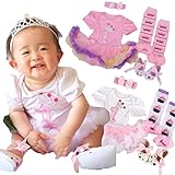 1歳　誕生日　バースデー　チュチュ　ワンピース　衣装　フルセット70cm80cm (L6-12ヶ月70-80cm, ホワイト×ピンクスカート) [並行輸入品]