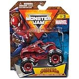 モンスタージャム、マーベル公式スパイダーマンモンスタートラック、ダイキャスト車両、1:64スケール、スーパーヒーローキッズおもちゃ、3歳以上の男の子用。