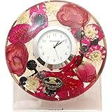 ひとつひとつをハンドメイドで仕上げた ナチュラルテイスト 置き時計 直径11×高さ4cm ヴァレリー 深紅のラナンキュラスが特徴 みずみずしいデザイン ギフトとしても最適 ドリームライト エンヴェールヘルック