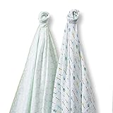 SwaddleDesigns SwaddleDuo, Set of 2 Swaddling Blankets, Cotton Muslin + Premium Cotton Flannel, Kiwi