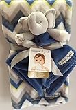 Blankets & Beyond Blue, Grey & Yellow Blanket and Elephant Security Blanket Set by Blankets and Beyo