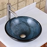 Eliteバスルームブルーストライプガラス容器シンク&ブラシニッケル仕上げシングルレバー蛇口コンボ
