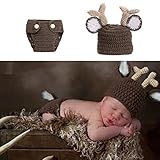 DIAMONDO新生児赤ちゃん女の子男の子かぎ針編みニットコスチューム写真撮影プロップ服装Deer