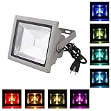 EconoLed Outdoor LED Flood Light, 20W RGB Color Changing Waterproof Security Lights with US 3-Plug &