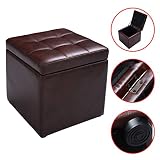 新しいブラウンキューブOttoman PouffeストレージボックスラウンジSeat Footstools withヒンジ上部