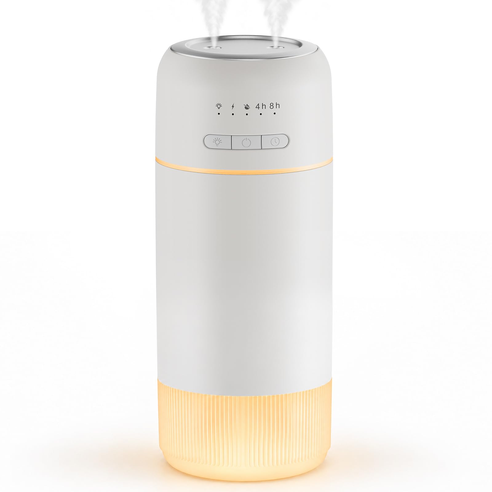 加湿器 コンパクト デスク 大容量 700ml 3000mAh コードレス ダブルミスト 持ち運び便利 車載加湿器 タイマーおしゃれライト ホワイト | 2026新登場 700mlのタンクとバッテリーを搭載したUSB充電式卓上加湿器。4時間・8時間タ