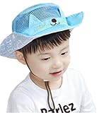 CXYP　 ベビー 　ガールズ　ボーイ　キッズ 　夏帽子 ストローハット　太陽帽　 つば広　カワイイ　アウトドアハット 紫外線 　UVカット　通気性　メッシュ素材　男女兼用 (48-50cm, ブルー