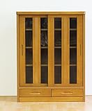 日本製 シック 幅90cm リビングキャビネット 完成品 (ライトブラウン)