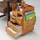 便利ワゴン 木製 キャスター付き マガジンラック付き収納ワゴン