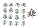 Elizabeth レザークラフト 用 ターコイズ ブルー ネジ式 小菊 コンチョ 16個セット 飾り ボタン ハンドメイド