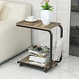 Soges サイドテーブル ノートパソコンスタンド 収納棚 付き ダークブラウン