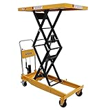 油圧式昇降台車 リフトカート テーブルカート ハンドリフター 高床 ロングタイプ 黄 最高位約1700mm 耐荷重約500kg 昇降台 油圧リフト 油圧台車 テーブルリフト リフティングテーブル 二段