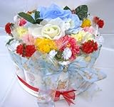 ご出産お祝い＜おむつケーキ＞　リーズナブルなお値段のかわいいおむつケーキ　フラワーC (男の子用ブルー系）