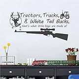 Battoo Tractors , TrucksホワイトテールBucks – Little Boys Are Made of – 鹿トラック男の子狩猟壁デカール子供壁デカールビニールアート – 保育園