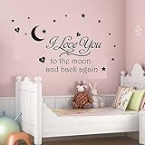 ブラックビニール壁デカールI Love You To The Moon And Back Again壁ステッカーLetters Wordsベビーキッズ部屋寝室アート壁デコ