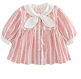 [Nana_Collection(ナナコレクション)] 春 子供服　ガールズ ワンピース チュニック 長袖 ストライプ 幼児 コットン リボン レッド 90cm