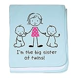CafePress – Big SisterのTwins – スーパーソフトベビー毛布、新生児おくるみ ブルー 051080822225CD2