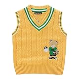 PANCY 子供服 秋冬 袖なし セーター ニットベスト Vネック 制服 シンプル 男の子 女の子 くま(100cm,黄色)